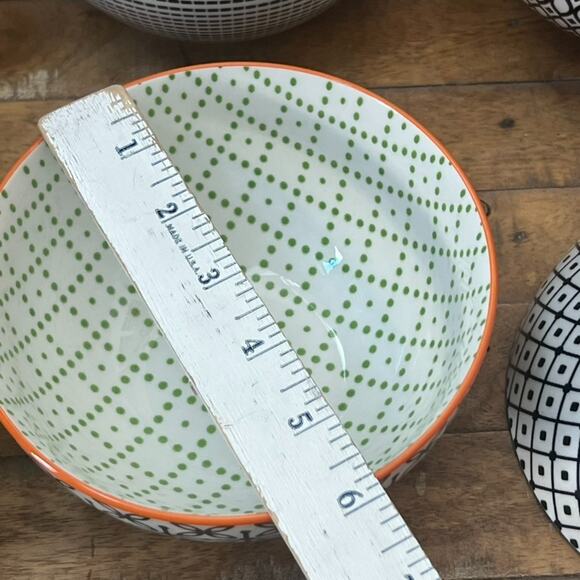 Over and Back Bowls Double Print Geometry Colorful Stoneware Set of 6 - Picture 9 of 13